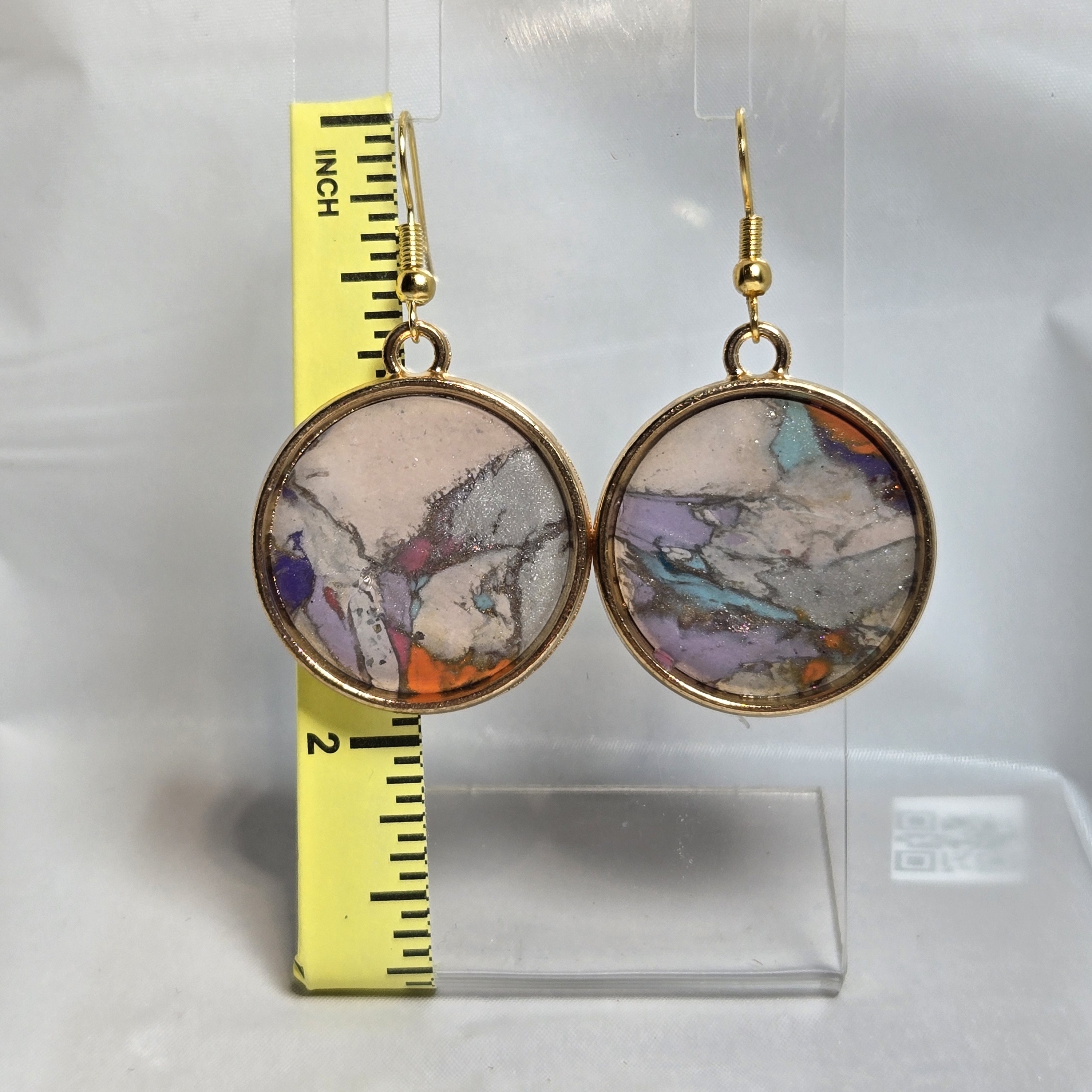 16- Elegant Gold And Multicolor Marble Earrings 15$